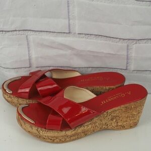 A. Giannetti sz 9 red patent leather wedge sandals
